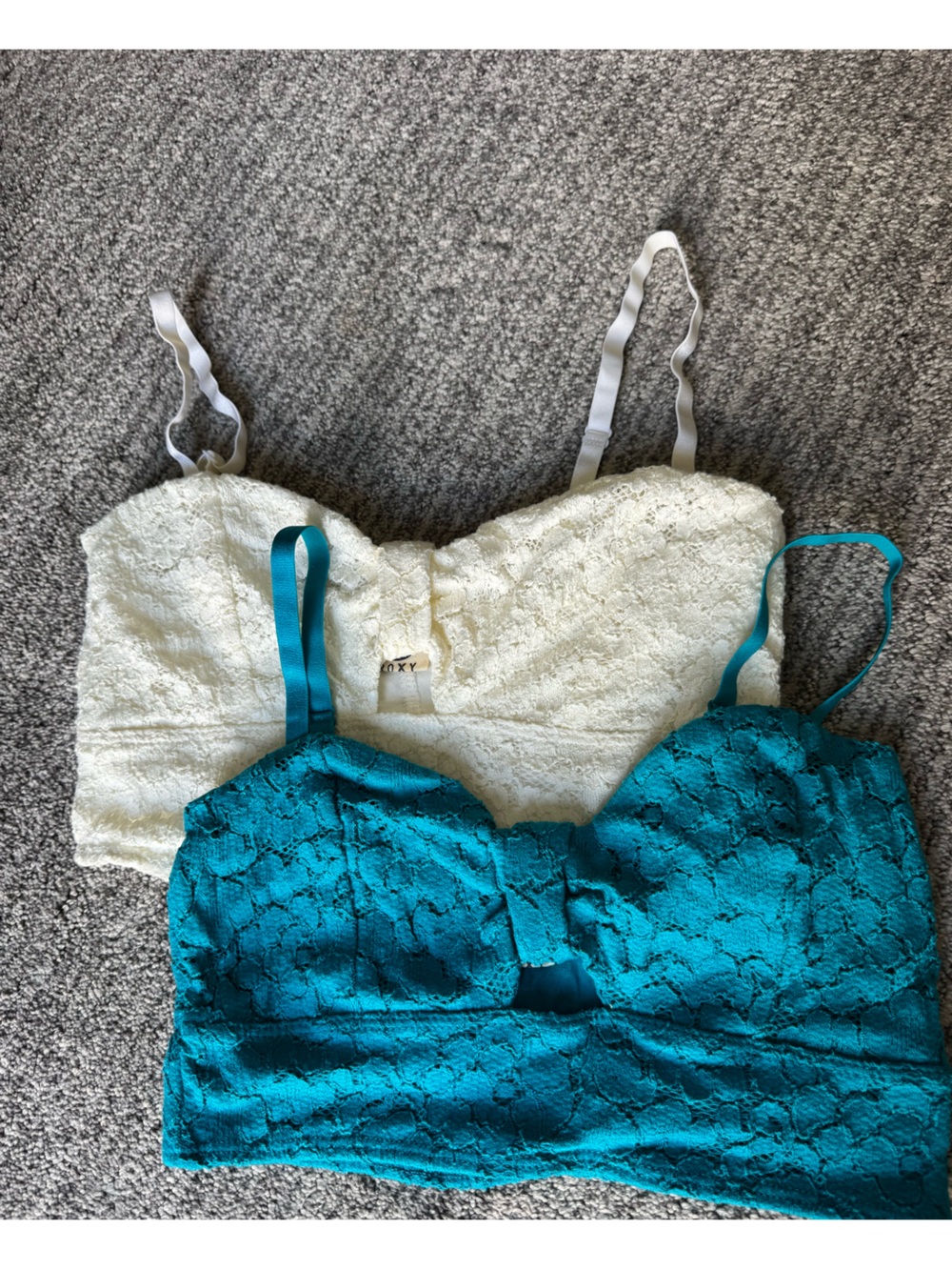 Roxy Lace Bandeau Bralettes - Teal and Ivory 2pk